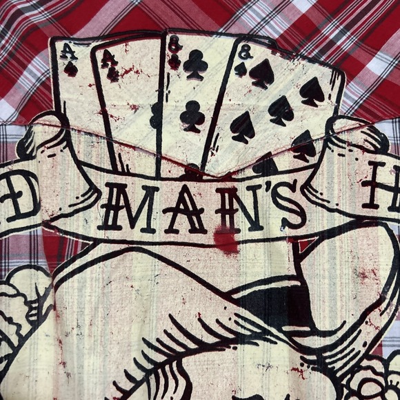 Lucky 13 Ride Culture Plaid Red Button Up Short Sleeve Shirt 2XL Dead Man's Hand - Picture 12 of 16